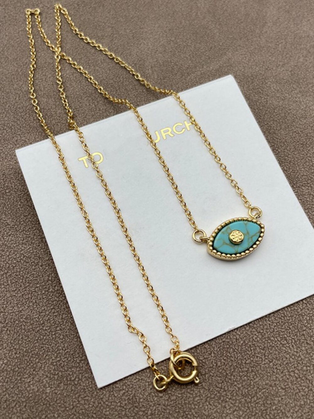 Tory Burch Gold Oval Turquoise Necklace